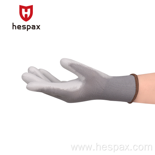 Hespax Anti-static Grey PU Palm Coated Safety Gloves